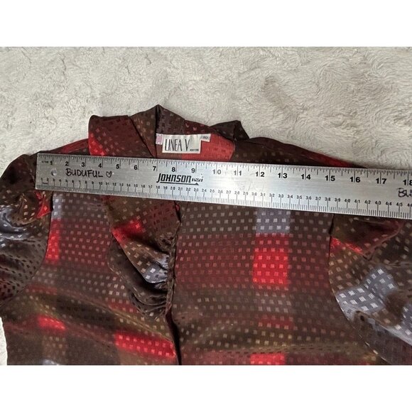 Vintage 80s Linea V Womens Size 10 Secretary Blouse Long Sleeve Jacquard Brown - Picture 5 of 8